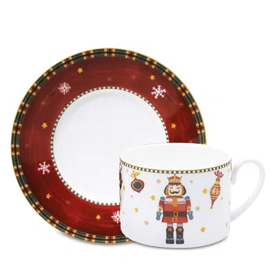 Prouna Nutcracker Tea Cup & Saucer In Red