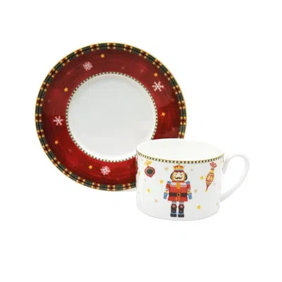Prouna Nutcracker - Tea Cup & Saucer In White;green;red