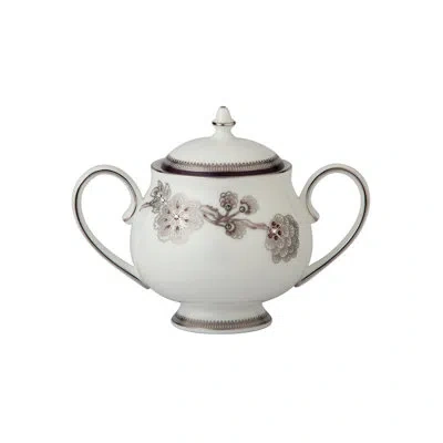 Prouna Pavo Bone China 6.7 Oz. Sugar Bowl With Lid In White;sliver