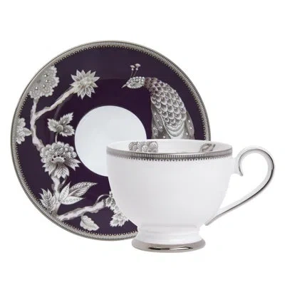 Prouna Pavo Bone China Teacup And Saucer In Gray;purple