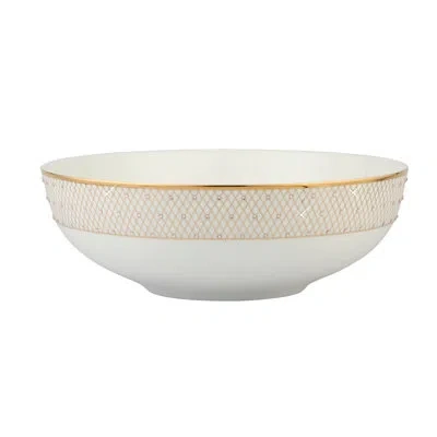Prouna Princess Gold Bone China Serving Bowl In White;gold