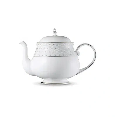 Prouna Princess Platinum Bone China Teapot In White;platinum