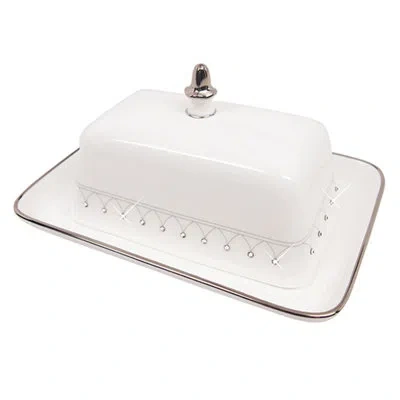Prouna Princess Platinum Butter Dish In White,silver