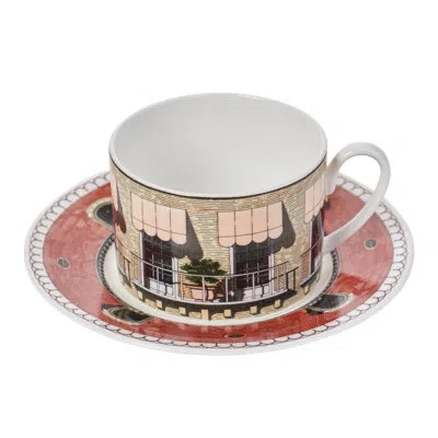Prouna Tea Cup & Saucer In White;red;orange