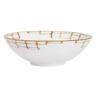 Prouna Twig New York Alligator Bone China Serving Bowl In White;gold