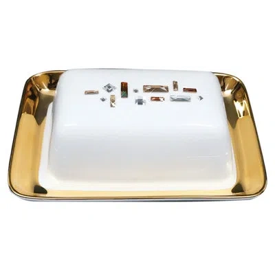 Prouna Twig New York Diana Gold Bone China Butter Dish In White;gold