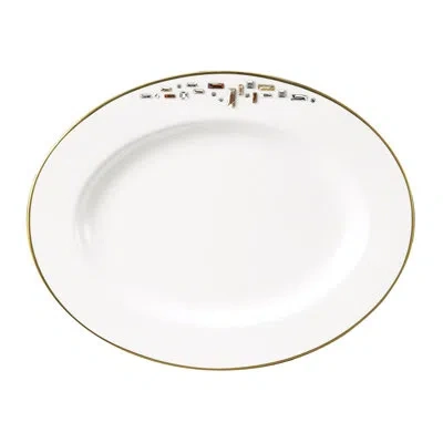 Prouna Twig New York Diana Gold Bone China Platter In White;gold