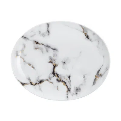 Prouna Venice Fog Bone China 12" Oval Dinner Plate In White;gray