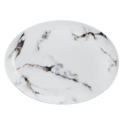 Prouna Venice Fog Bone China 14" Oval Dinner Plate In White;gray