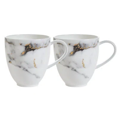 Prouna Venice Fog Bone China Barrel Coffee Mug, Set Of 2