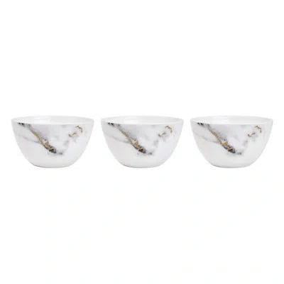 Prouna Venice Fog Bone China Rice/all Purpose Bowl, Set Of 3 In White;gray