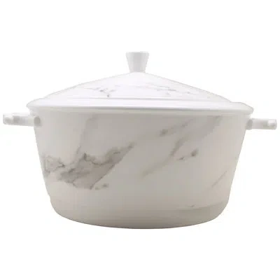 Prouna Villa Bianca Bone China Covered Soup Tureen/vegetable Bowl In White;gray