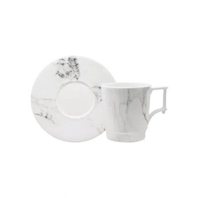 Prouna Villa Bianca Bone China Espresso Cup And Saucer In Black;white