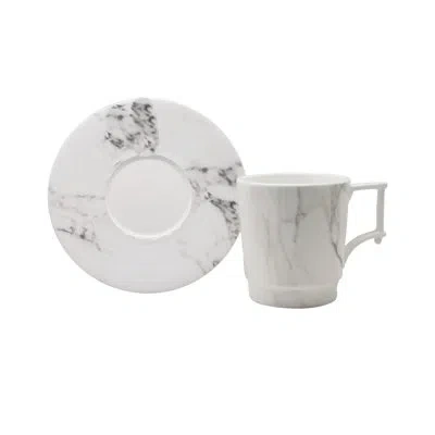 Prouna Villa Bianca Bone China Teacup And Saucer In White;gray