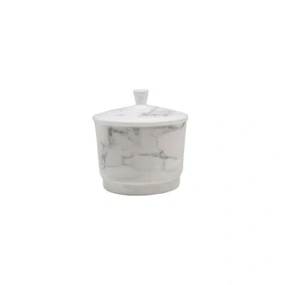 Prouna Villa Bianca Hand Painted Sugar Bowl With Lid In Black;white