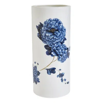 Prouna White/blue/gold 14" Bone China Table Vase In Blue;white;gold