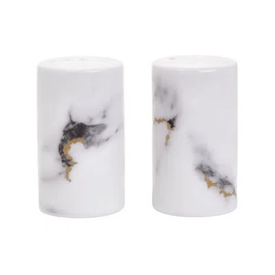 Prouna White/gray/gold Bone China Salt And Pepper Shaker Set In White;gray;gold