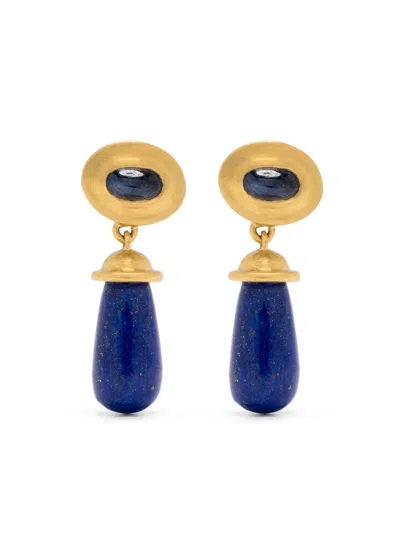 PROUNIS 22K YELLOW GOLD ALABASTRA LAPIS LAZULI AND SAPPHIRE EARRINGS