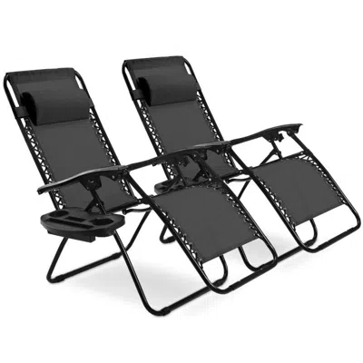 Proxxi 2 Pieces Folding Lounge Chair With Zero Gravity In Black