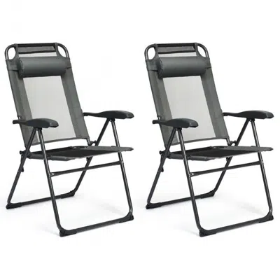Proxxi 2 Pieces Patio Adjustable Folding Recliner Chairs With 7 Level Adjustable Backrest - Grey