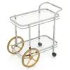Proxxi 2-tier Tempered Glass Bar Cart With 2 Large Aluminum Wheels And 2 Rolling Casters In Gold