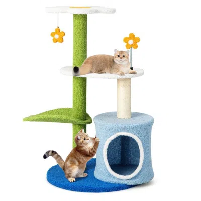 Proxxi 34.5 Inch 4-tier Cute Cat Tree With Jingling Balls And Condo In Blue