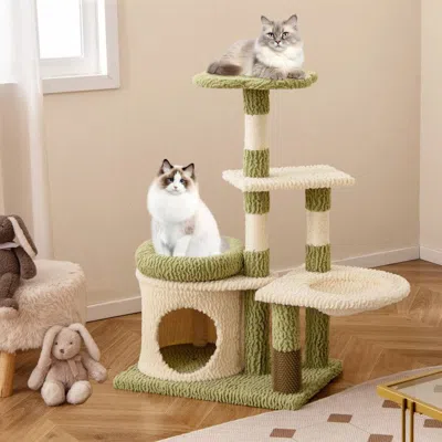 Proxxi 38 Inch Tall Multi-level Aesthetic Kitten Tower With Condo And Bed In Green