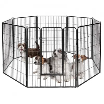 Proxxi 40 Inch 8 Metal Panel Heavy Duty Pet Playpen Dog Fence In Gray