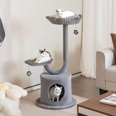 Proxxi 42 Inch Cat Tower With Curved Metal Supporting Frame For Large And Small Cats In Gray