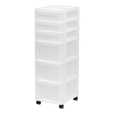 Proxxi 6-drawer Plastic Storage Cart With Organizer Top And Wheels, Clear/white