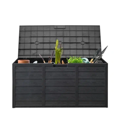 Proxxi 75gal 280l Outdoor Garden Plastic Storage Deck Box Chest Tools Cushions Toys Lockable Seat Black