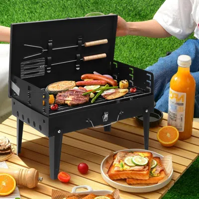 Proxxi Barbecue Grill Outdoor Portable Charcoal Grill Collapsible Iron Square Charcoal Grill 17.32*10.63*8.
