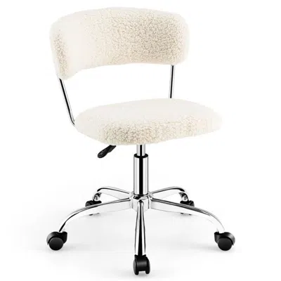 Proxxi Computer Desk Chair Adjustable Sherpa Office Chair Swivel Vanity Chair In White