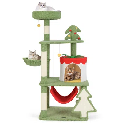 Proxxi Cute Christmas Cat Tree With Sisal Scratching Posts And Gift Box Shaped Condo In Green
