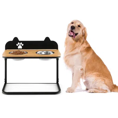 Proxxi Dog Bowl Stand With 2 Stainless Steel Food Water Bowls In Black
