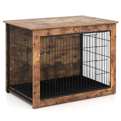 Proxxi Dog Crate Furniture With Cushion And Double Doors For Small/medium Dogs In Gold