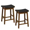 Proxxi Faux Pu Leather Bar Height Stools Set Of 2 With Woven Curved Seat In Brown