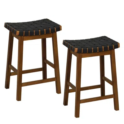 Proxxi Faux Pu Leather Bar Height Stools Set Of 2 With Woven Curved Seat In Brown
