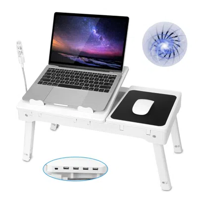 Proxxi Foldable Laptop Table Bed Desk W/cooling Fan Mouse Board Led 4 Usb Ports Snacking Tray With Storage 