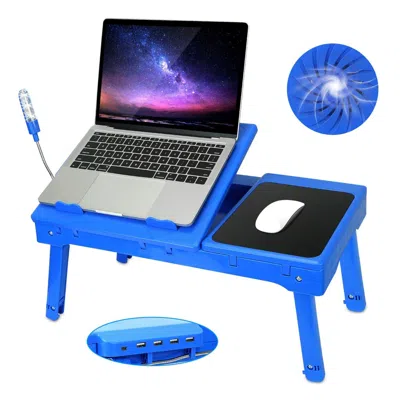 Proxxi Foldable Laptop Table Bed Desk W/cooling Fan Mouse Board Led 4 Usb Ports Snacking Tray With Storage 