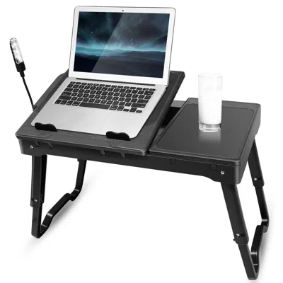 Proxxi Foldable Laptop Table Bed Desk W/cooling Fan Mouse Board Led 4 Usb Ports Snacking Tray With Storage 