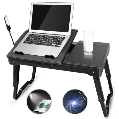 Proxxi Foldable Laptop Table Bed Notebook Desk W/cooling Fan Mouse Board Led Light 4 X Usb Ports Breakfast 