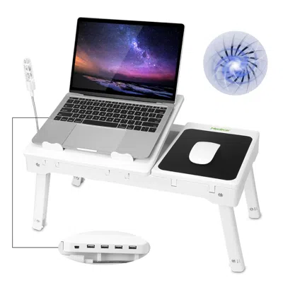 Proxxi Foldable Laptop Table Bed Notebook Desk With Cooling Fan Mouse Board Led Light 4 Xusb Ports Breakfas
