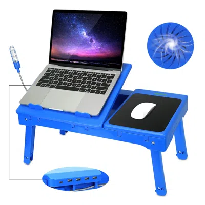 Proxxi Foldable Laptop Table Bed Notebook Desk With Cooling Fan Mouse Board Led Light 4 Xusb Ports Breakfas