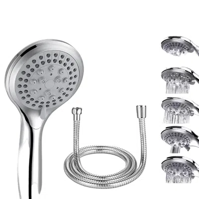 Proxxi High Pressure Shower Head 5 Settings Handheld Shower Heads Spray With 5 Ft Hose In Silver