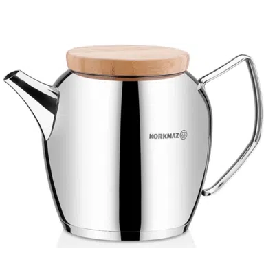 Proxxi Korkmaz Montana Stainless Steel 2.3l Teapot With Wooden Lid In Metallic