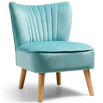 Proxxi Modern Armless Velvet Accent Chair With Wood Legs In Blue