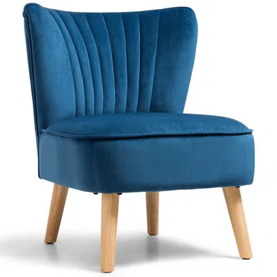 Proxxi Modern Armless Velvet Accent Chair With Wood Legs In Blue