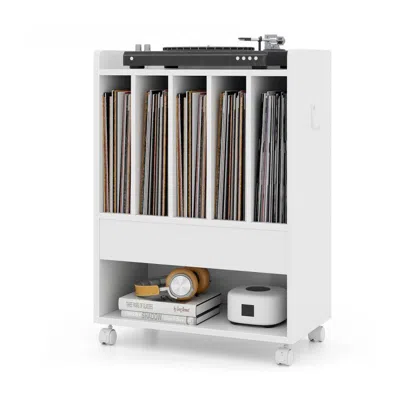 Proxxi Record Rolling Turntable Player Stand With Drawer In White