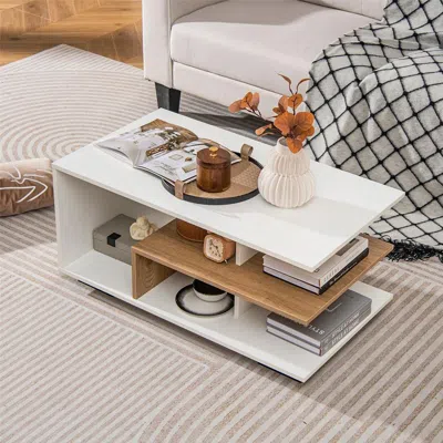 Proxxi Rectangular Coffee Table With L-shaped Middle Shelf